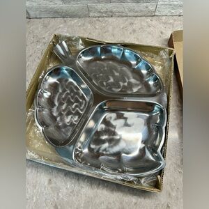 Vintage Stainless Steel Divided Serving Tray Leaf Shape